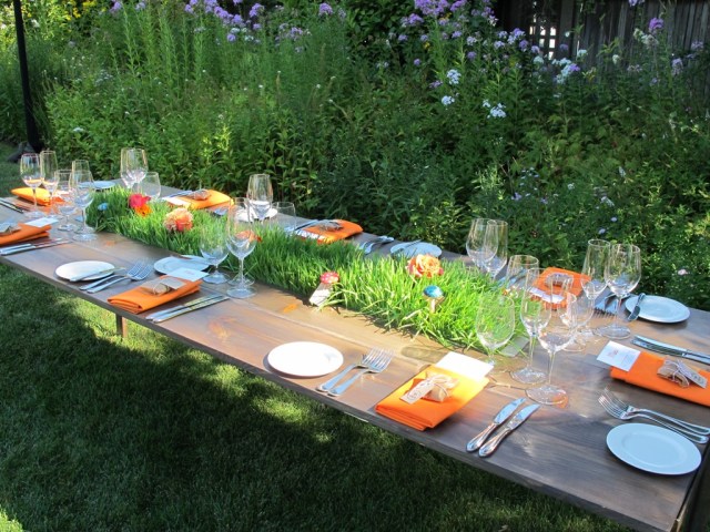 Kate's Blossoms, Quarryhill, Mendocino Trough Table with Wheat Grass